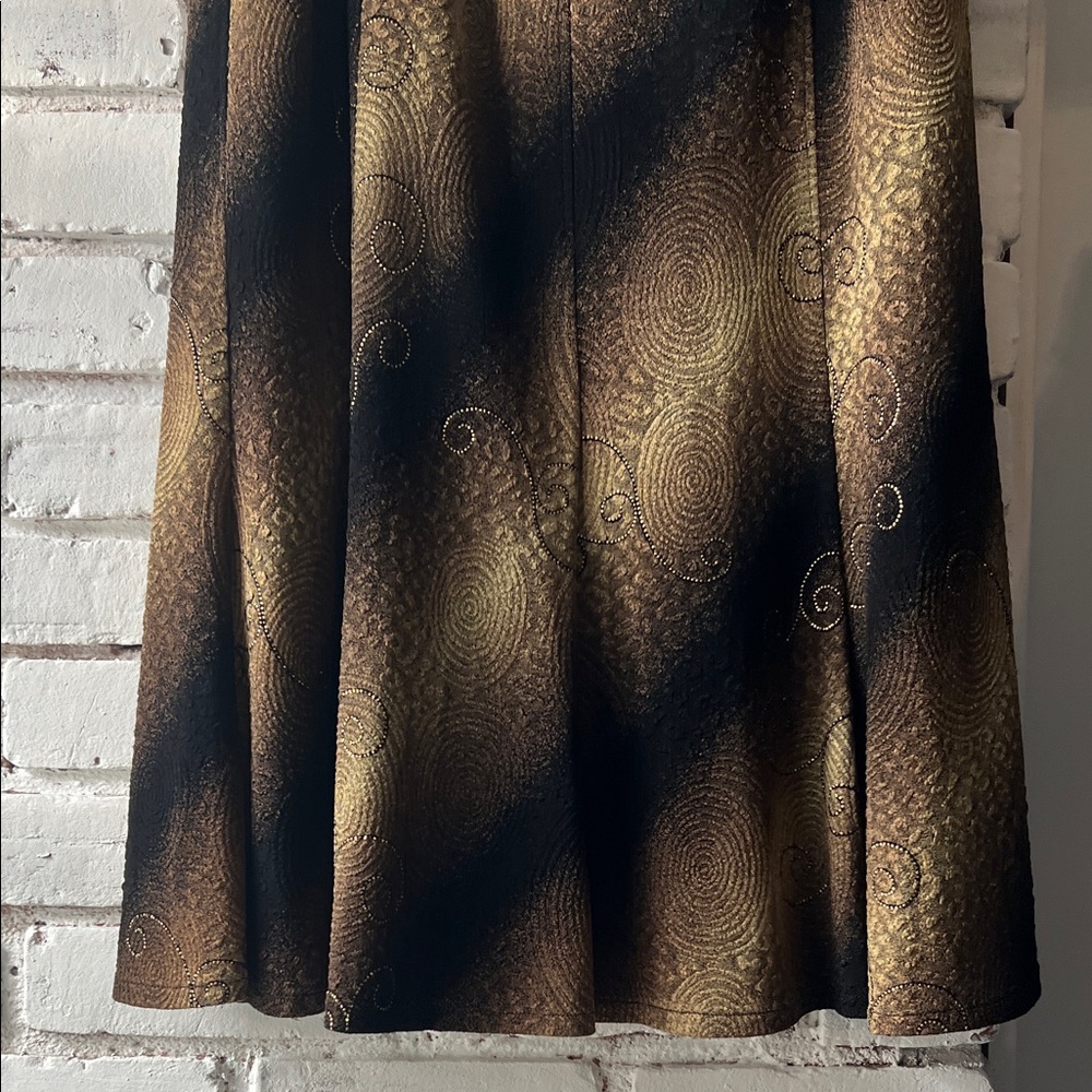 Vintage Midi Gold and Black Women's Skirt ombré swirl pattern - Picture 3 of 9
